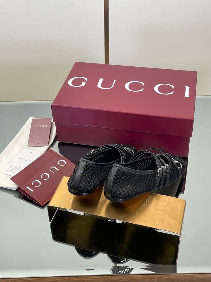 Gucci Horsebit Mesh Square-Toe Ballerina Flats – 25FW in Black Mesh