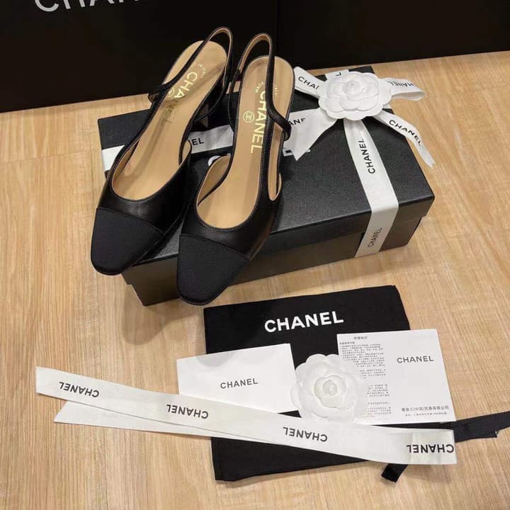 Chanel Classic Slingback Heels in Black Polished Finish