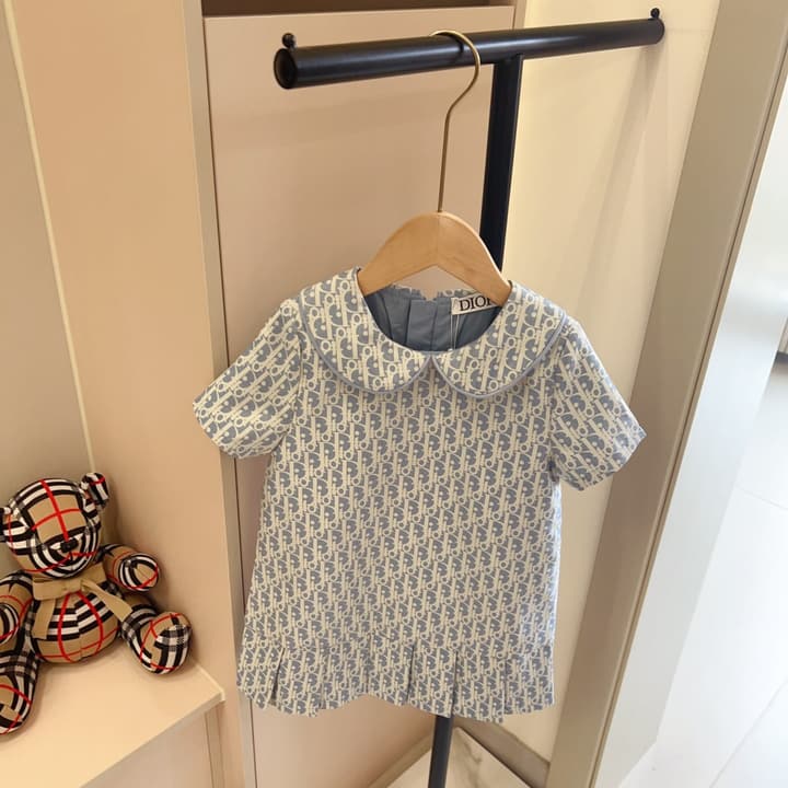 Dior Kids Monogram Pleated Dress Sibling Set – 2026SS – Kids Collection in Light Blue Monogram