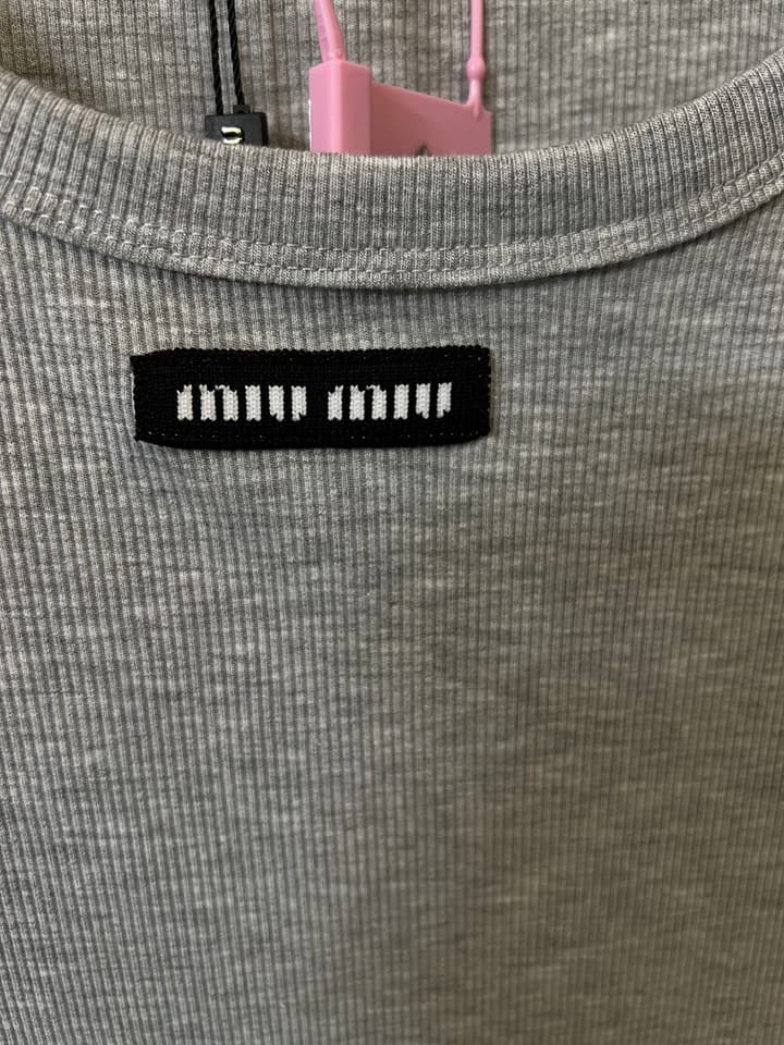 Miu Miu Ribbed Cotton Logo Tank Top – 25SS in Grey