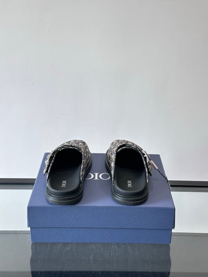 Dior Oblique Print Closed-Toe Mules in Navy