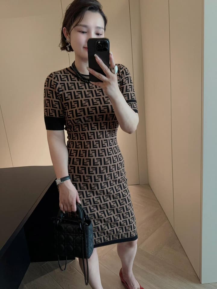 Fendi Double F Monogram Jacquard Knit Dress in Coffee Monogram Knit Dress