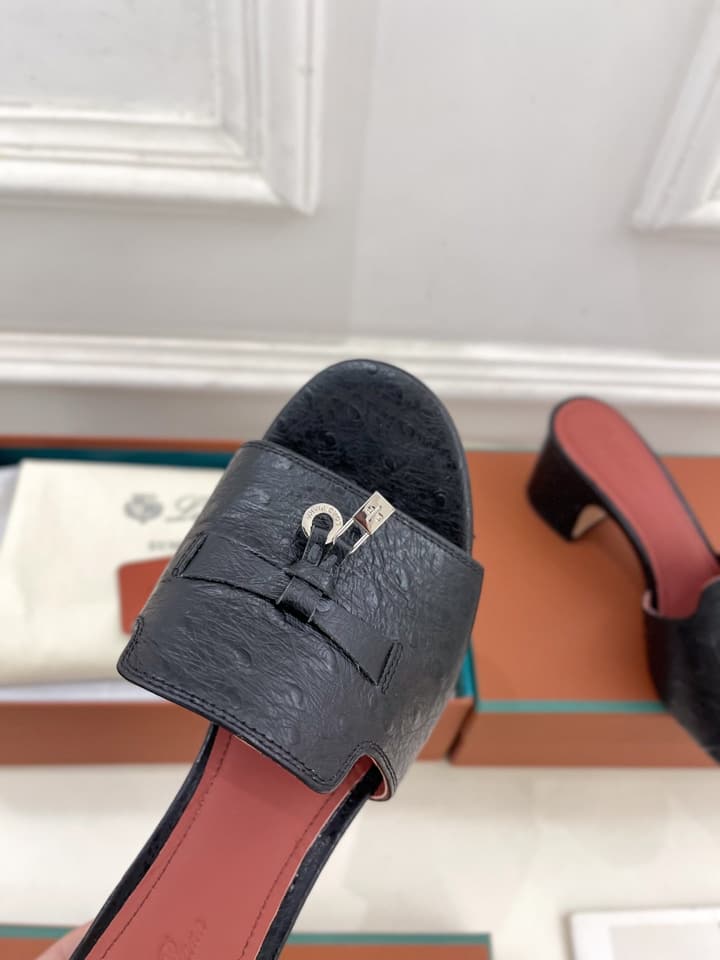 Loro Piana Summer Charms Ostrich Mules – 2025 Spring/Summer Collection in Black