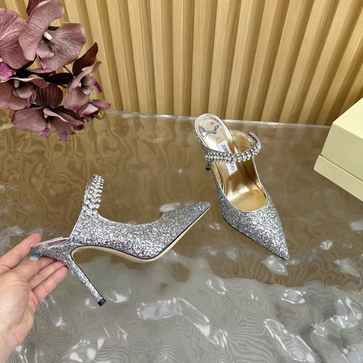 Jimmy Choo Sequined Evening Heels – 2025SS in Nude Shimmer