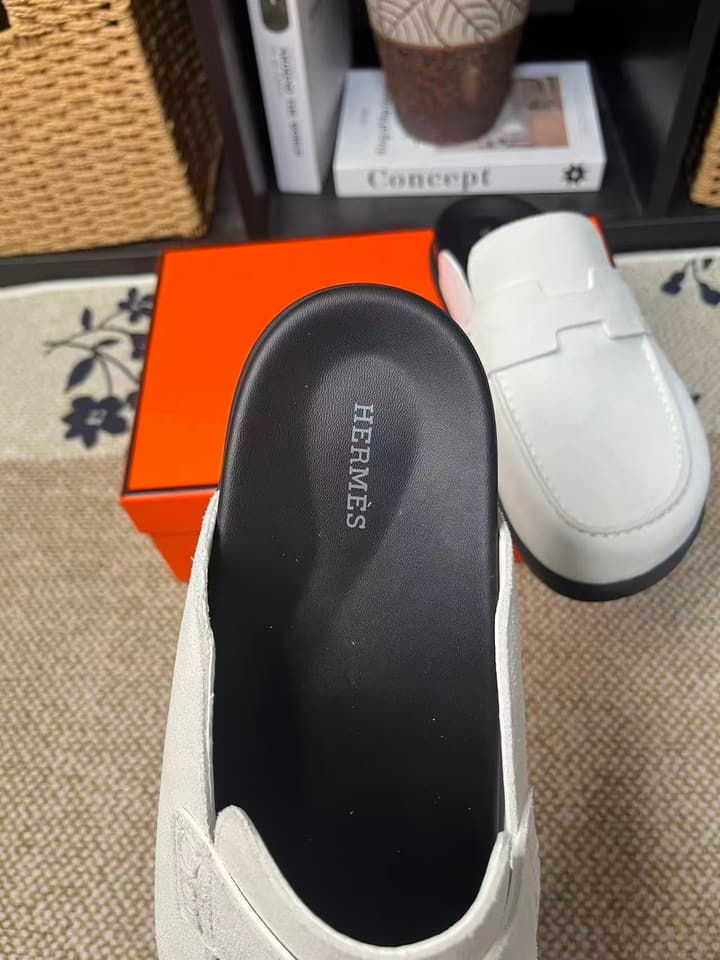 Hermès Suede Calfskin Chunky Mules