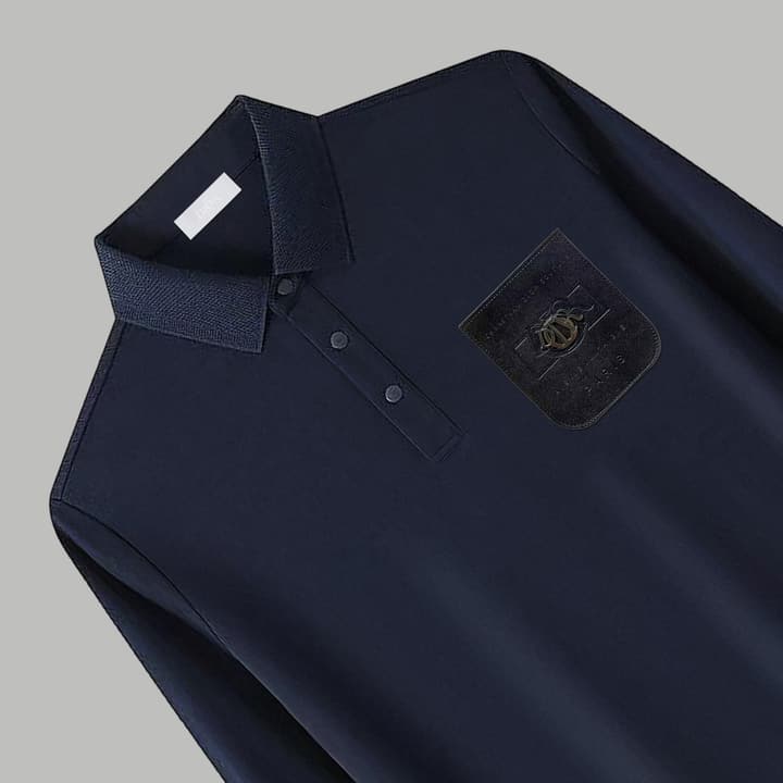 Dior Silk Long Sleeve Polo Shirt with Metal Patch in White With Solid Pocket