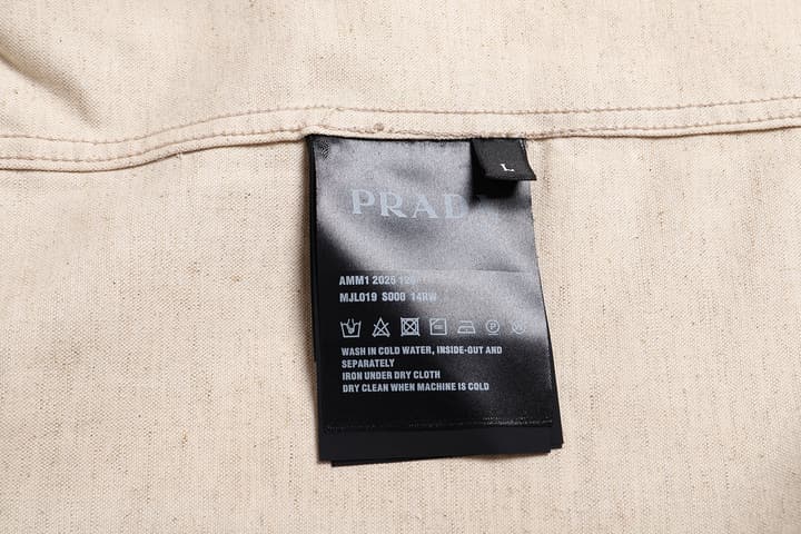 Prada Linen-Cotton Triangle Logo Long-Sleeve Shirt – 25SS in Beige