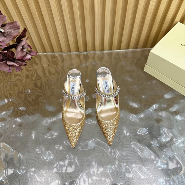 Jimmy Choo Sequined Evening Heels – 2025SS in Black Glitter