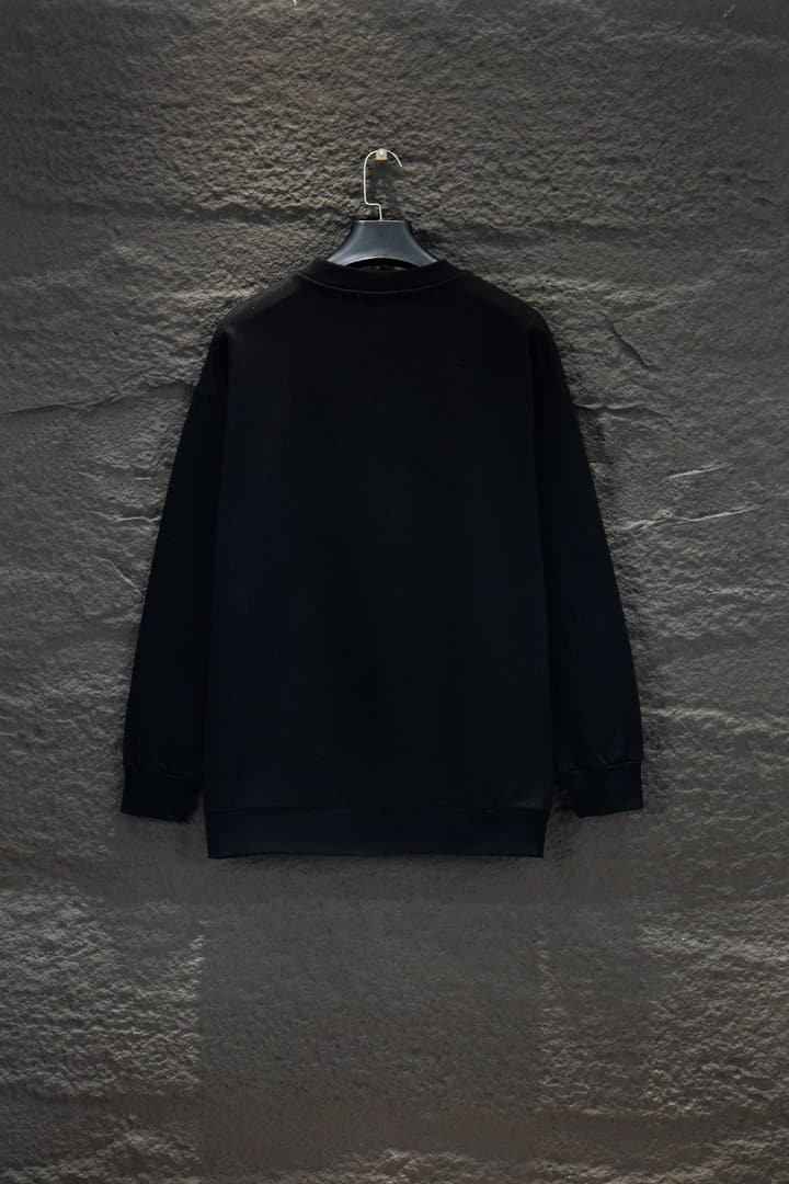 Prada Oversize Heavyweight Embroidered Sweatshirt in Black Crewneck