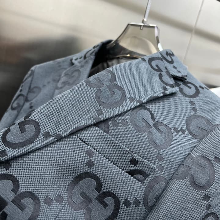 Gucci Casual Tailored Blazer – 2025SS in Dark Grey/blue Gg Monogram Blazer