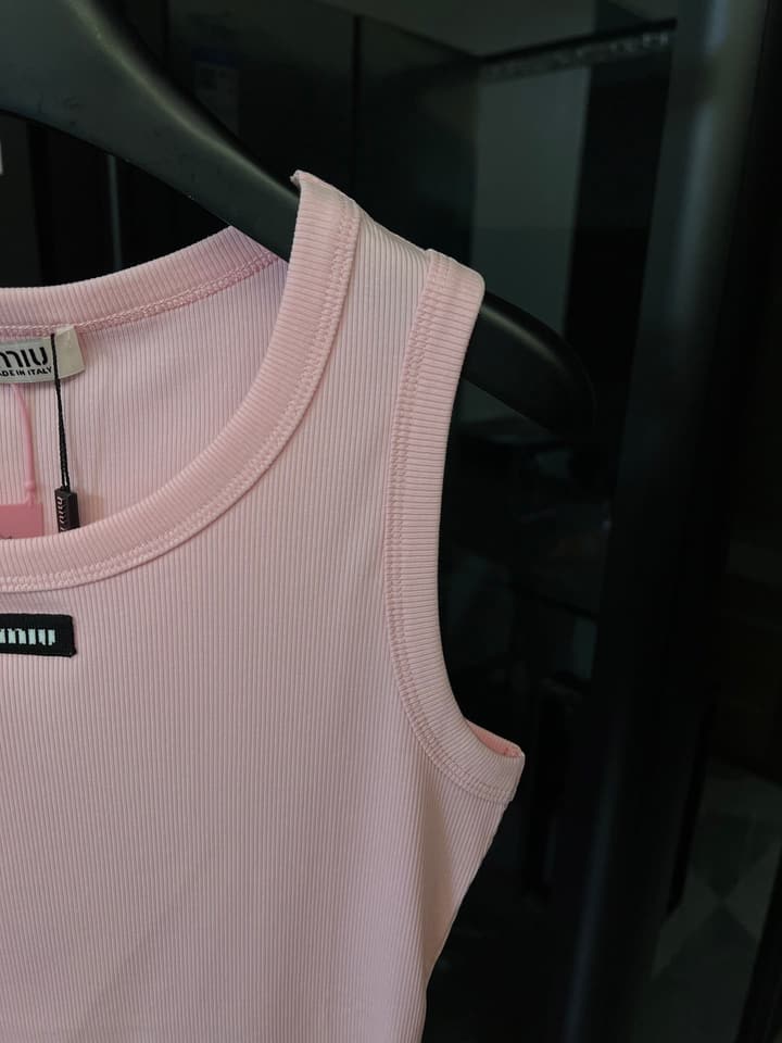 Miu Miu Ribbed Cotton Logo Tank Top – 25SS in Grey