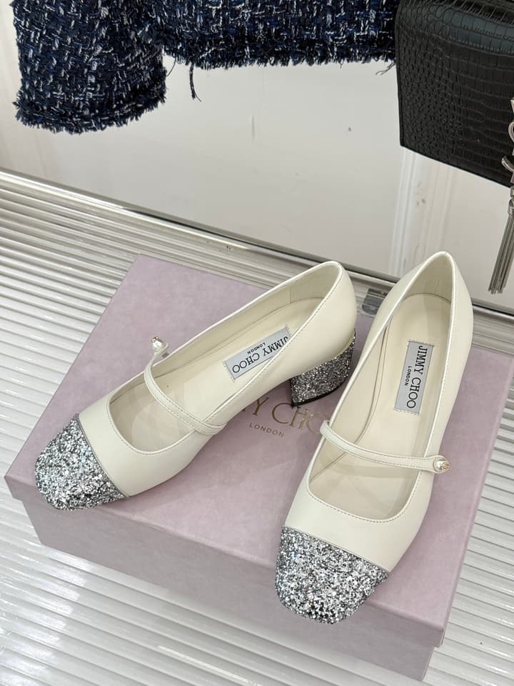 Jimmy Choo Color-block Pearl Mary Jane Heels – 25FW in Black Bow Detail