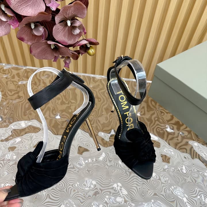 TOM FORD Padlock Knot-Back Heeled Sandals in Beige