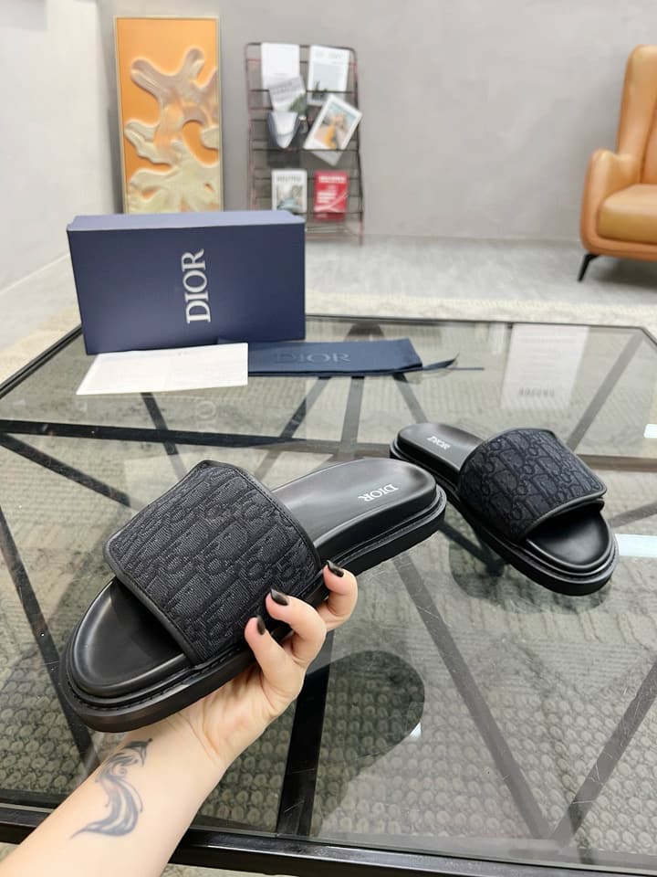 Dior Luxury Slides in Black Textured