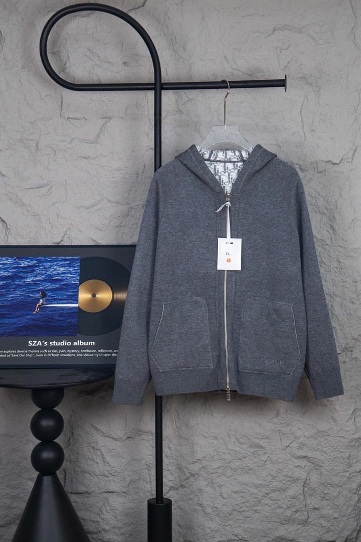 Dior CD Monogram Jacquard Cardigan – 24SS in Dark Grey