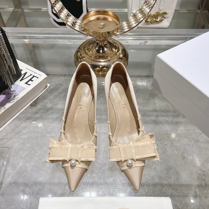 Dior Adiorable Bow Pearl Wedge Pumps in Black Ruffled Bow