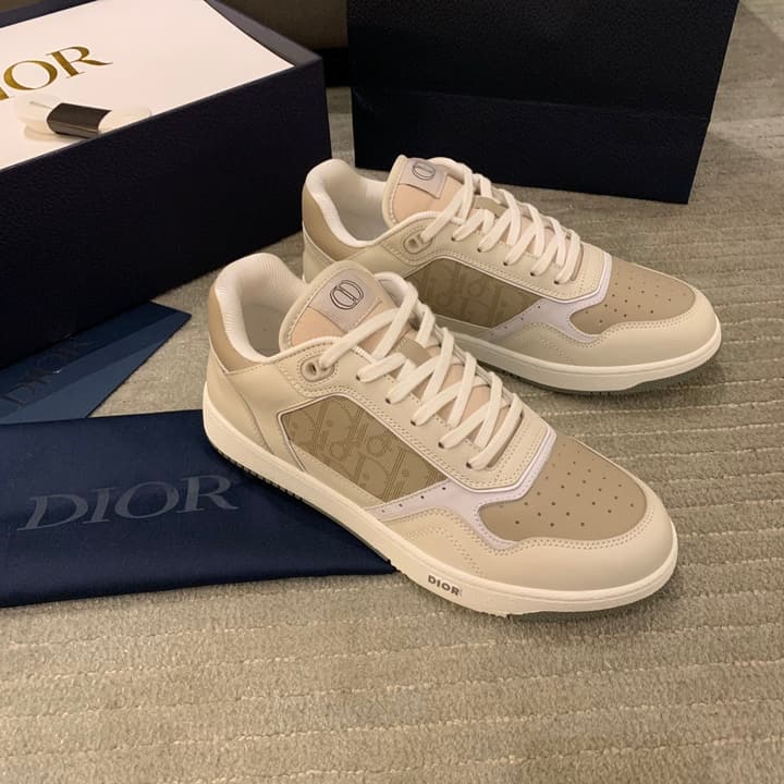Dior B27 Low-Top Oblique Sneakers in White And Beige Oblique