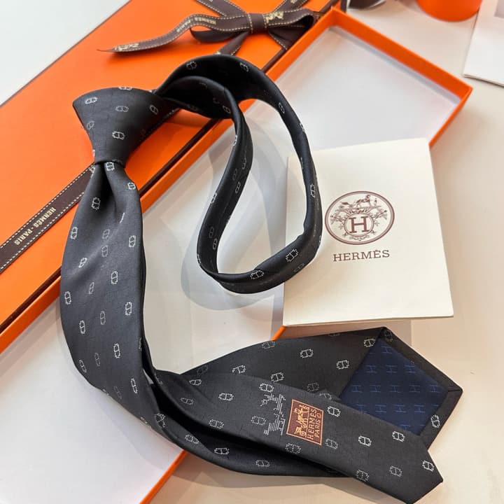 Hermès Men's Winter Anchor Chain Silk Tie – New Collection in Black