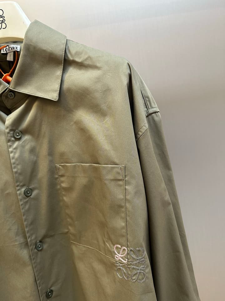 Loewe Anagram Two-Tone Embroidered Pocket Shirt in Cream