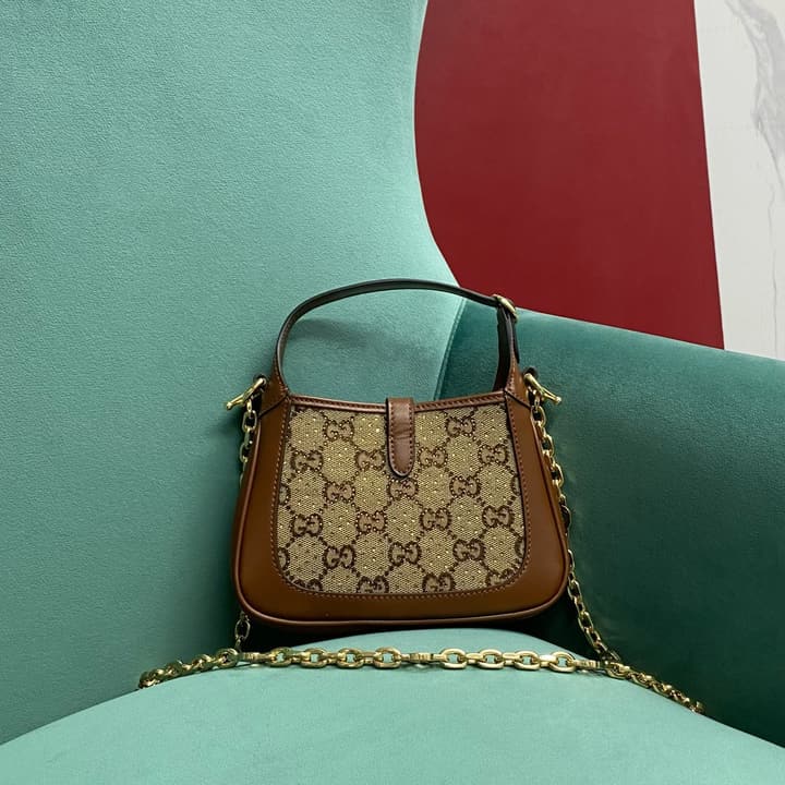 Gucci Jackie Mini Crystal-Embellished Shoulder Bag in Brown/G-Fabric Small Diamonds