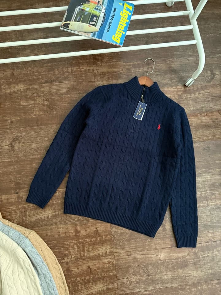 Ralph Lauren Half-Zip Cable Knit Sweater in Khaki