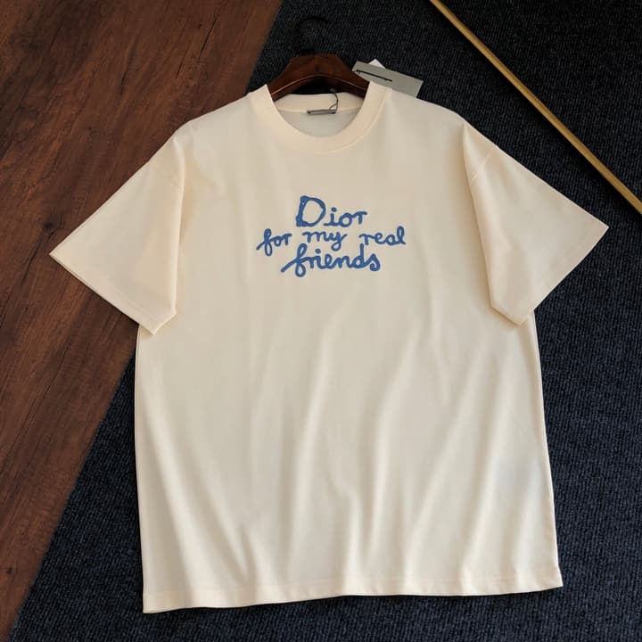 Dior Embroidered Logo T-Shirt – 2026SS in Apricot Ringer With Navy Collar