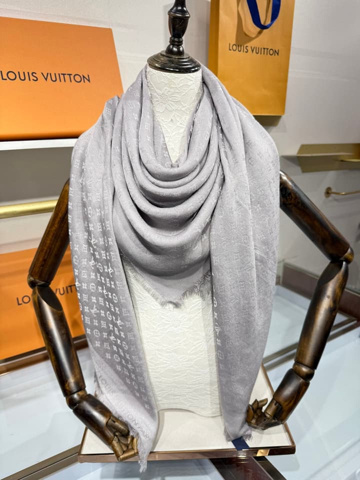 Louis Vuitton Classic Monogram Silk Wool Shawl in Beige