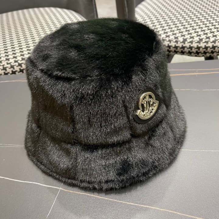 Moncler Fluffy Autumn/Winter Bucket Hat in Dark Gray Sherpa
