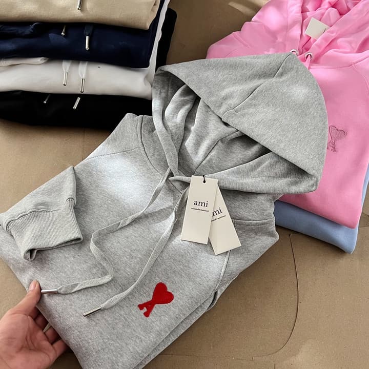 Ami Paris Ami de Coeur Terry Crewneck Sweatshirt in Black Ami De Coeur Hoodie