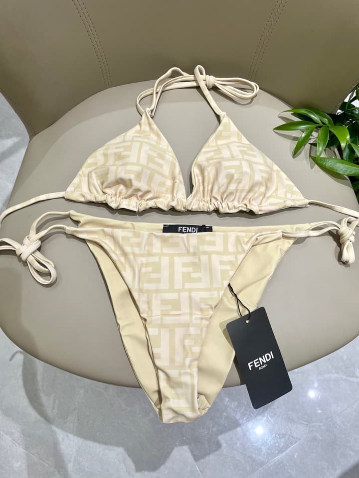 Fendi Versatile One-Piece Bikini Swimsuit in Brown Ff Logo Bikini