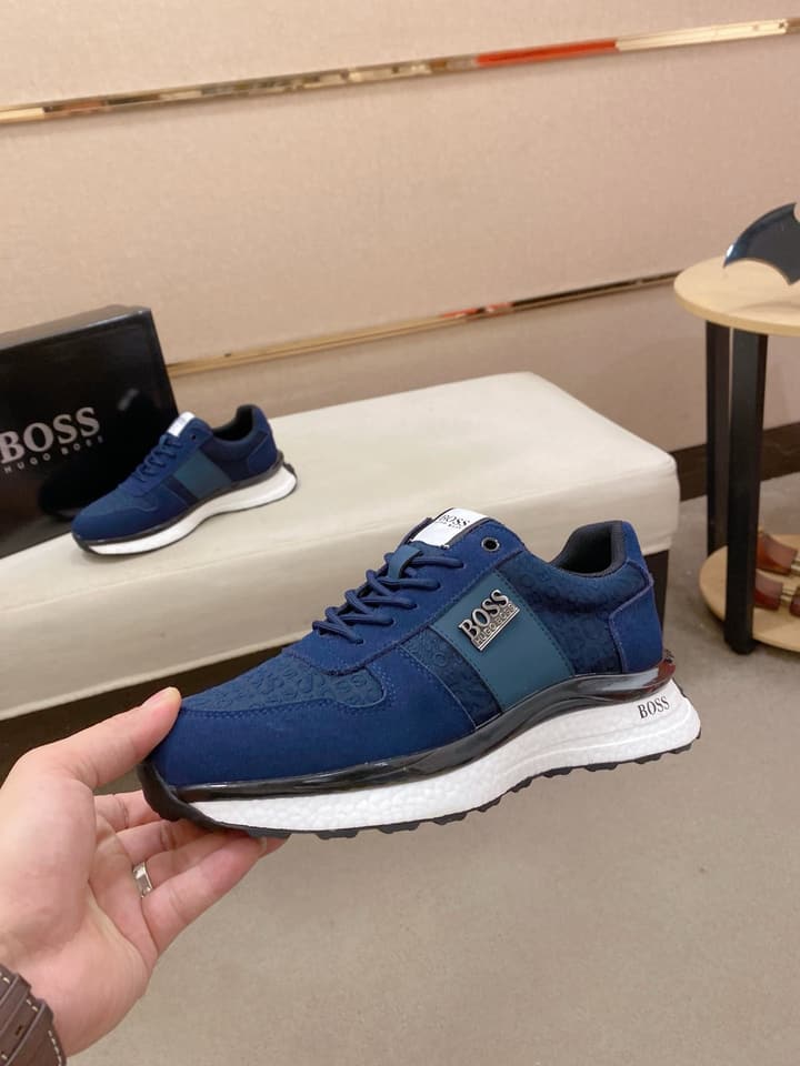 Boss Italian Leather Casual Sneakers in Dark Navy