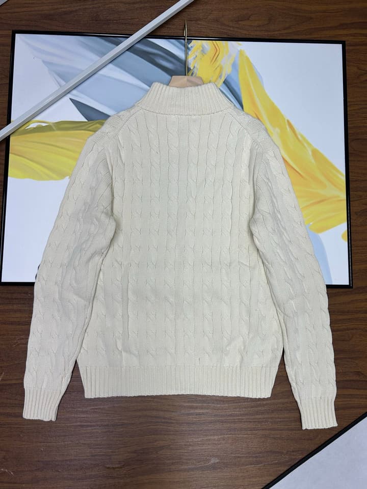 Ralph Lauren Unisex Cable Knit Zip Cardigan in Apricot