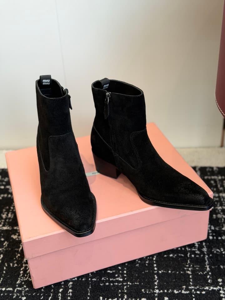 Miu Miu Distressed Leather Cowboy Biker Boots – 2026SS
