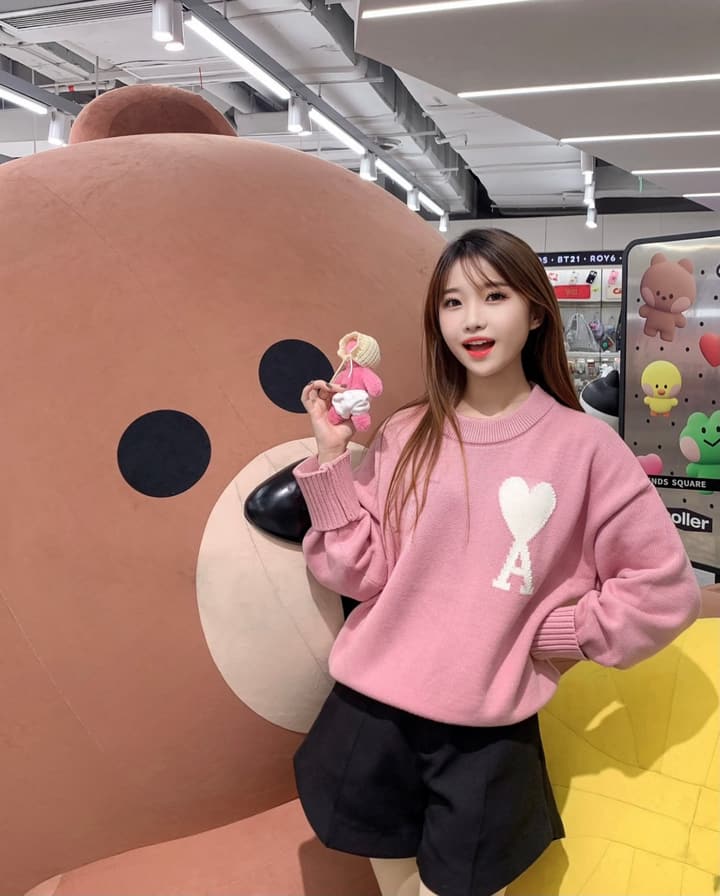AMI Paris Heart Letter Knit Sweater in Pink