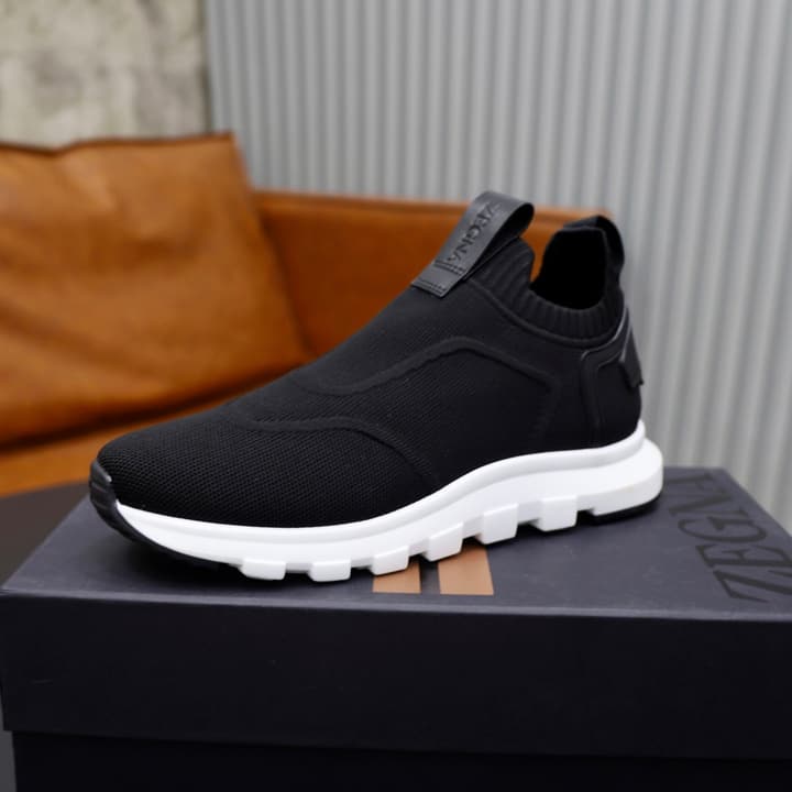 Zegna Flyknit Sneakers in Solid Black Knit
