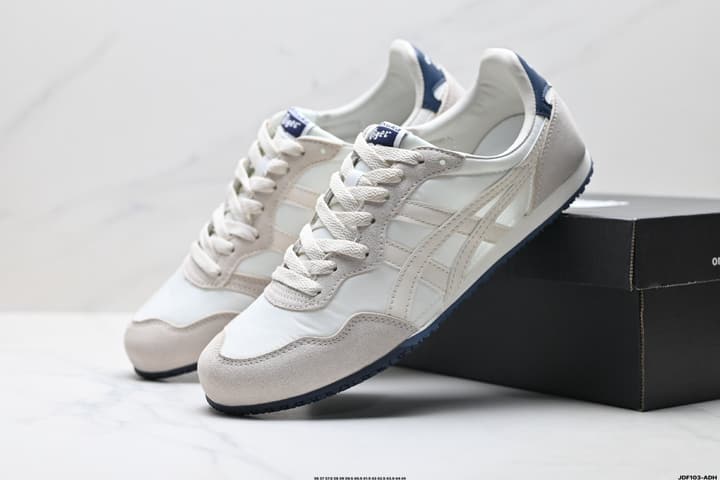 Onitsuka Tiger Serrano Nylon Retro Sneakers in Blue With White Stripes