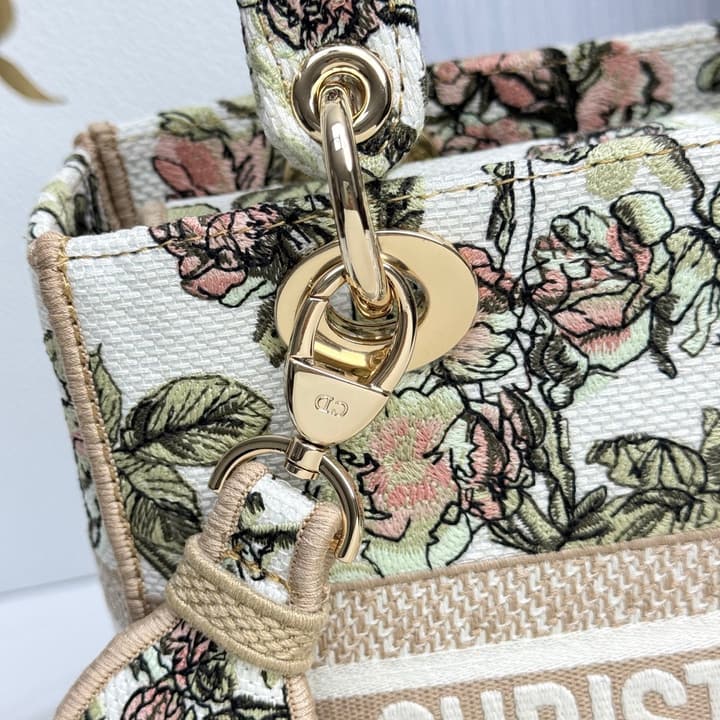 Dior Lady Dior 5-Grid Hand-Embroidered Handbag in Black Embroidered Toile