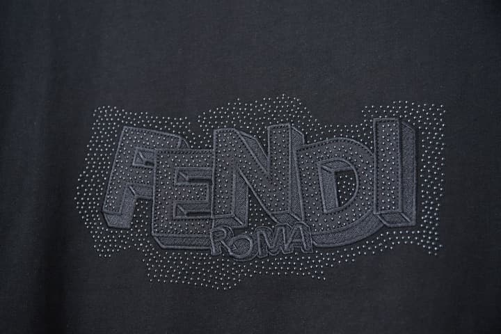 Fendi Embroidered Logo Rhinestone T-Shirt – 26SS Early Spring Collection in Classic Black