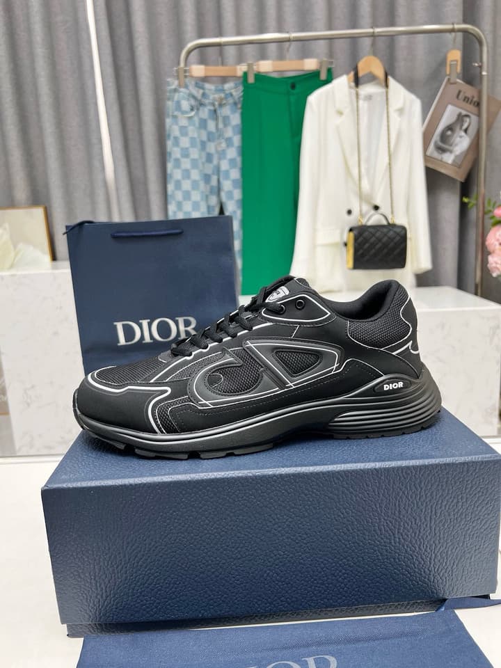 Dior B30 Unisex Mesh and Leather Sneakers in Navy Blue And Grey