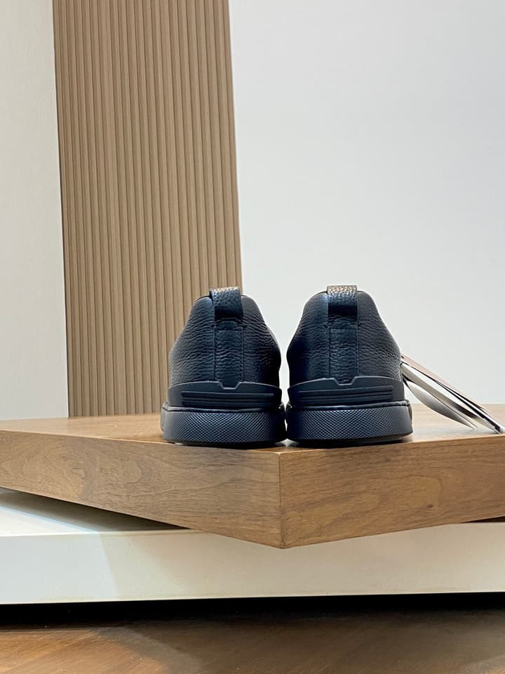 Ermenegildo Zegna Triple Stitch Sneakers in Black Leather With Brown Tag