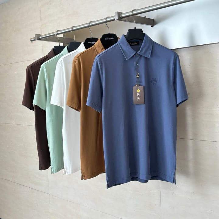 Loro Piana LP Logo Embroidered Pique Cotton Polo Shirt in Dark Brown