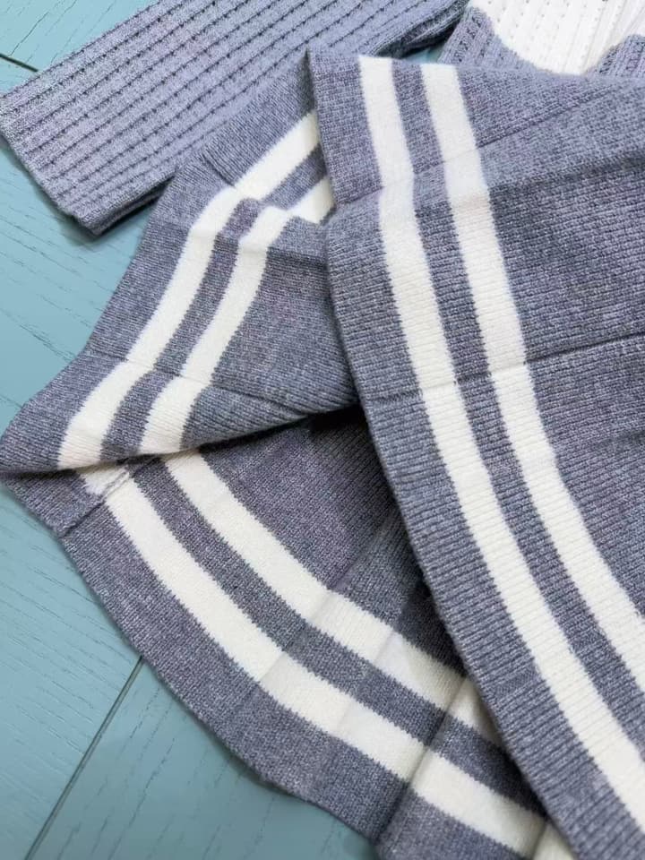 Dior Girls' Knit Cardigan and Skirt Set – 2025SS in Navy Blue With White Stripe