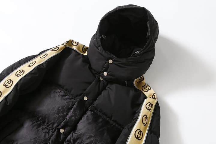 Gucci Double G Jacquard Reflective Runway Down Jacket in Black With Gg Webbing