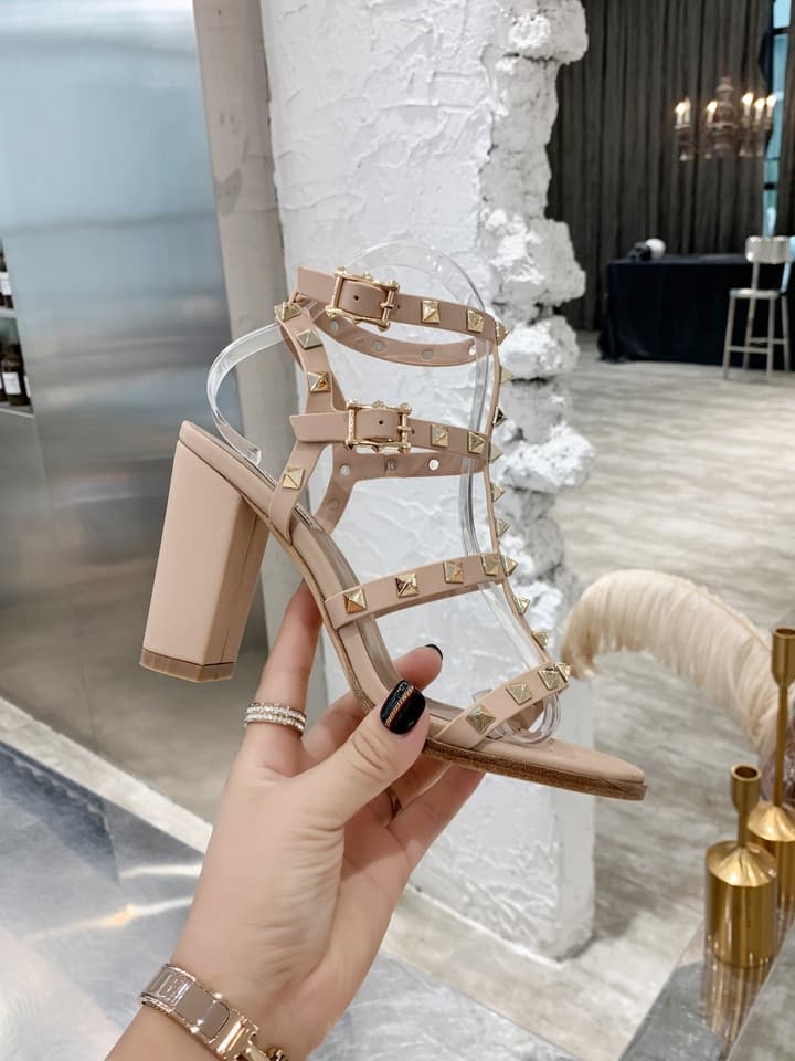 Valentino Studded Classic Block Heel Sandals in Black With Black Studs 6.5cm Heel