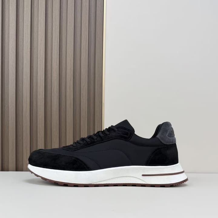 Loro Piana Men's Classic Jogging Sneakers in Black Suede