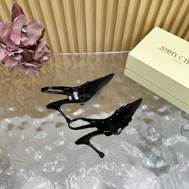 Jimmy Choo Sequined Evening Pumps – 2025SS in Patent Black