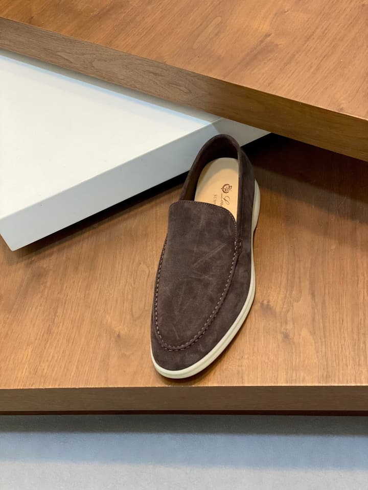 Loro Piana Suede Leather Slip-On Loafers – Unisex in Dark Brown Suede