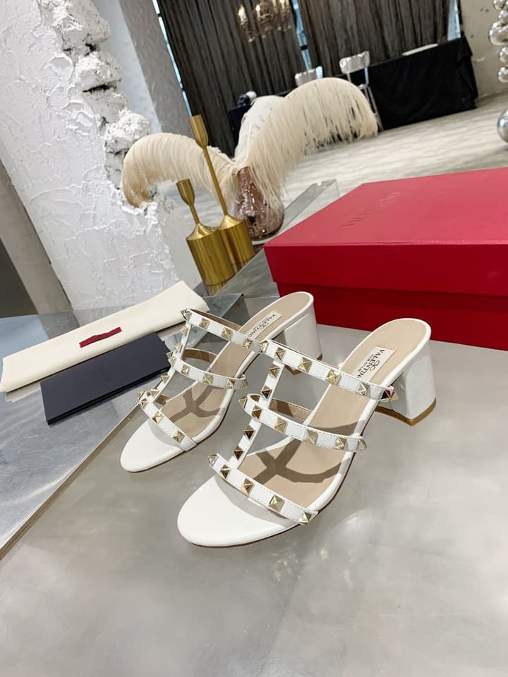 Valentino Rockstud Classic Block Heel Sandals in Nude With Gold Studs