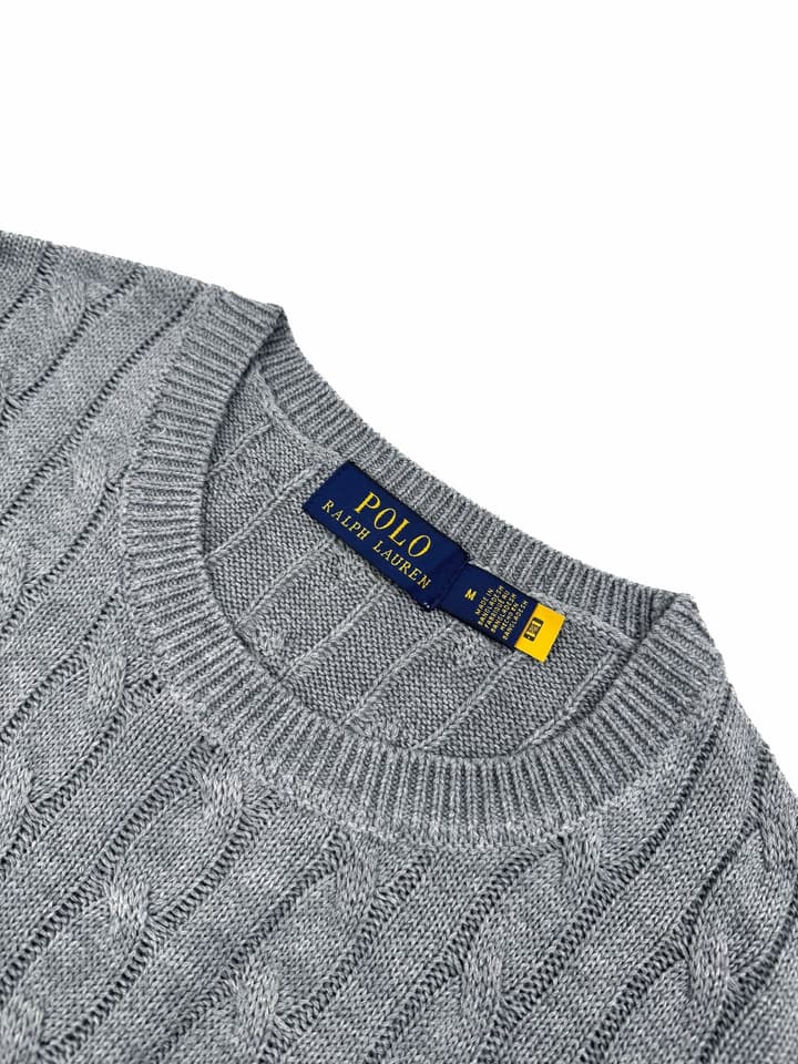 Ralph Lauren Cable-Knit Short-Sleeve Sweater in Rock Grey