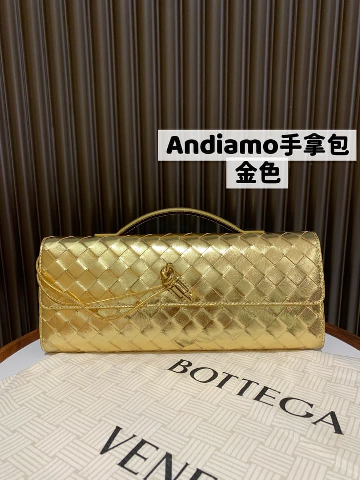 Bottega Veneta Andiamo Clutch Bag in Black Intrecciato